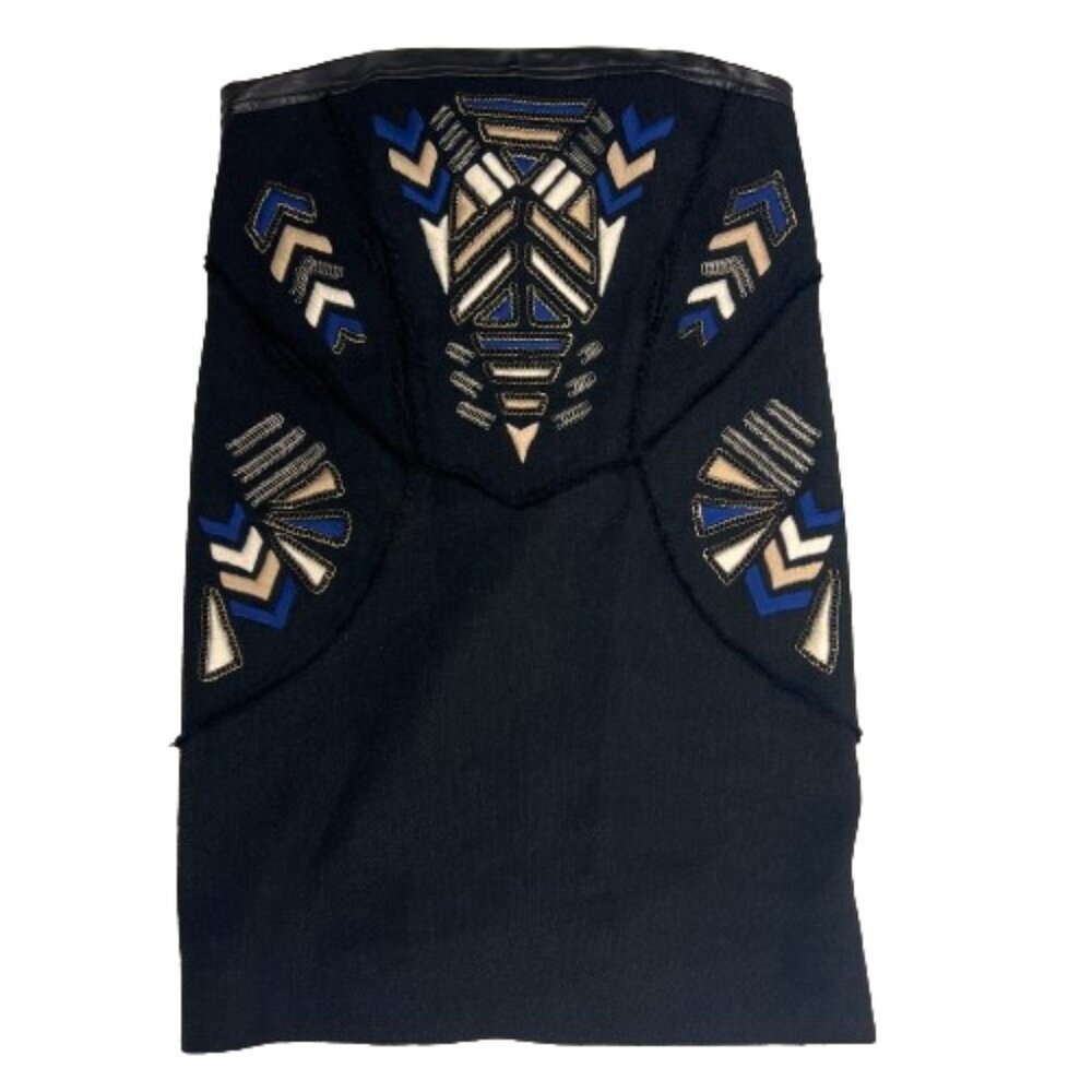 IRO Women Strapless Mini Dress Size 1 Black Linen Embroidered Coachella Festival